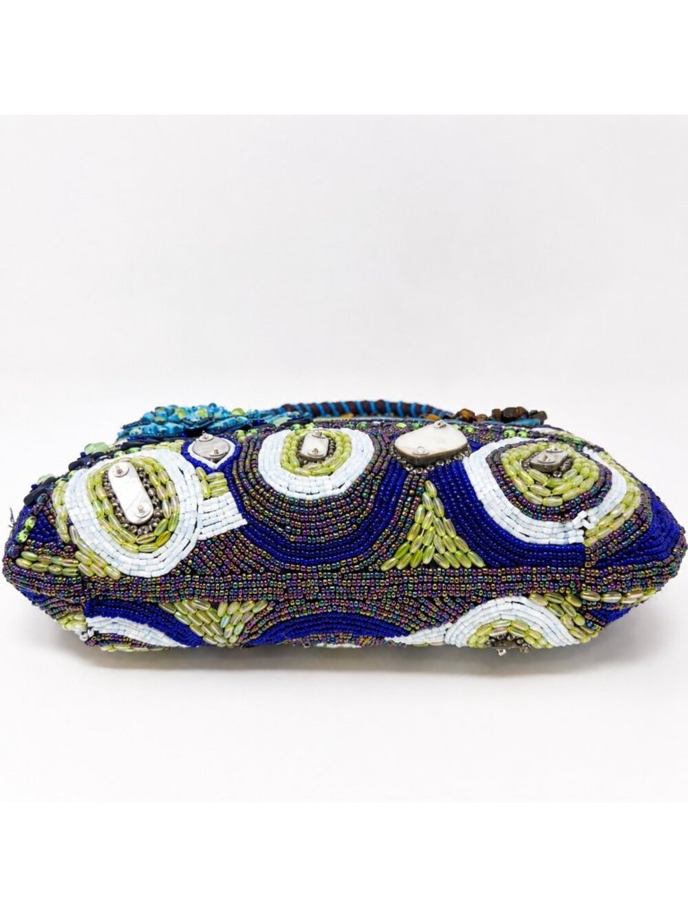 Chico's Beaded Evening Bag Blue Purple Floral Embellished Top Handle Purse - Picture 7 of 16